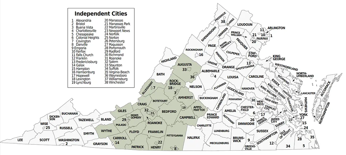 Map showing Latreia Solutions service areas throughout Southwest Virginia